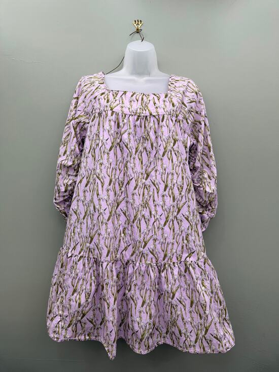 HappyxNature Dresses & Skirts - Happy X Nature Lavender Iris Floral Cotton Mini Dress L Puff Sleeve